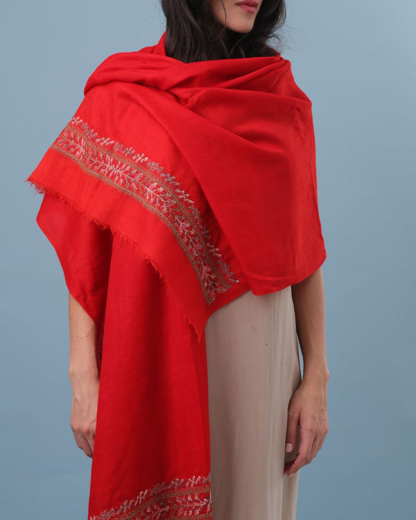 Silk Merino Shawl Bright Red
