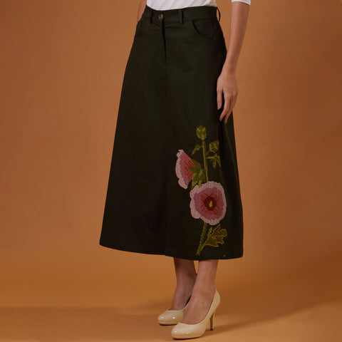 Floral Skirt-Olive Green