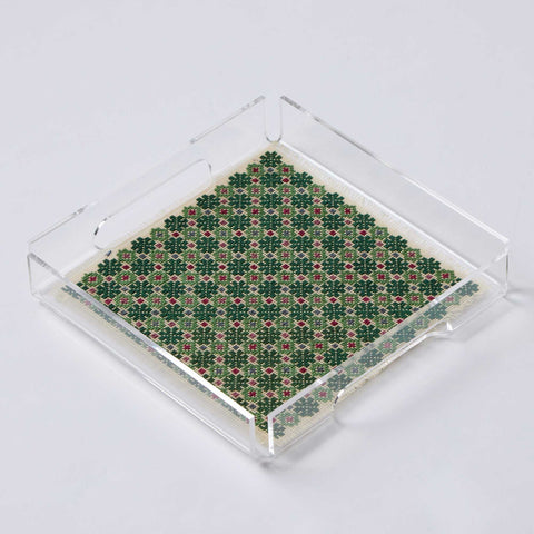Square Tray- Green Flowers