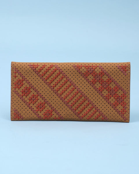 Beige Red Leather Flip Wallet
