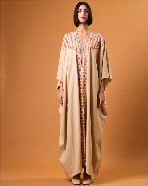 Embroidered Cotton Abaya-Ward Rumi of Ramallah | ورد رومي من رام الله