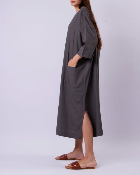 Dark Linen Dress-Oranges of Yafa | برتقال يافا