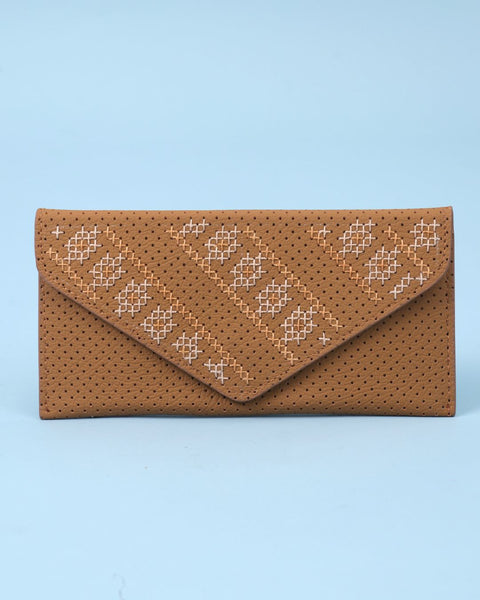 Beige White Leather Flip Wallet