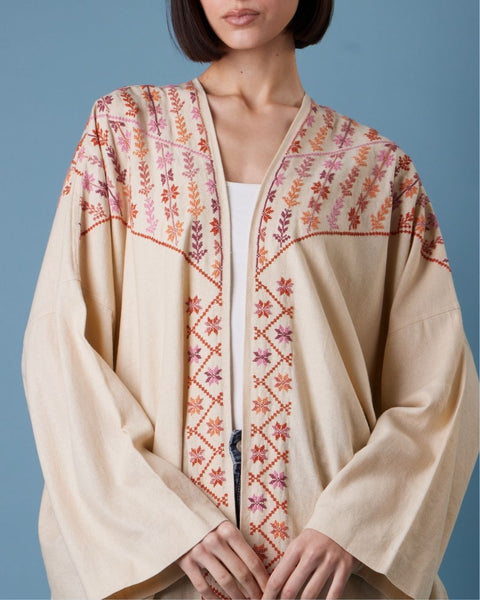 Linen Cotton Abaya Long Sleeve-Ward Rumi of Ramallah | ورد رومي من رام الله
