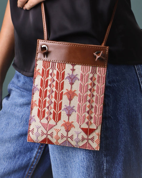 Blue Leather Side Bag-Cauliflower of Ramallah | قرنبيط رام الله