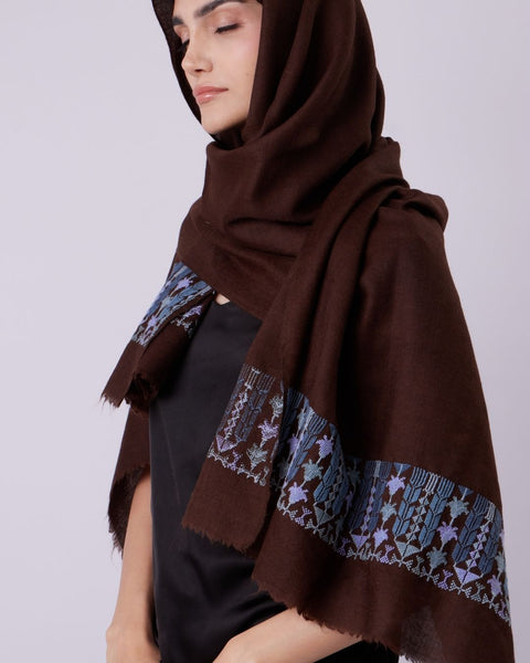 Brown Silk Merino Shawl Cauliflower & Palm | القرنبيط والنخيل