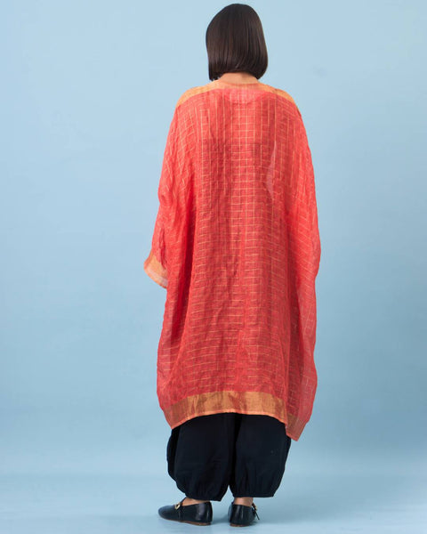 Zari Silk Long Sleeves Half Abaya-Red