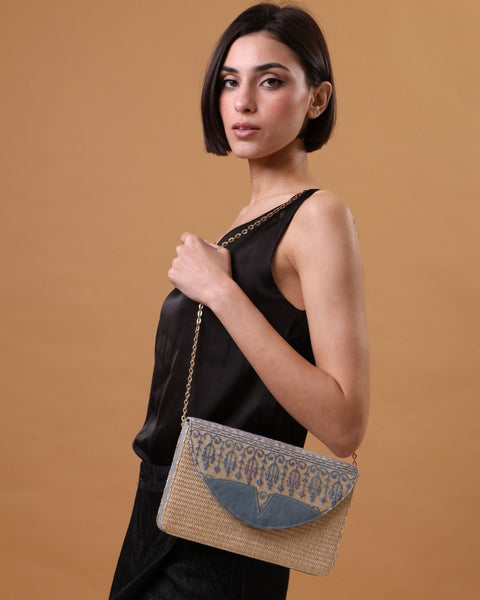Blue Embroidered Flip Pouch-Candlesticks of Ramle | شمعدان الرملة