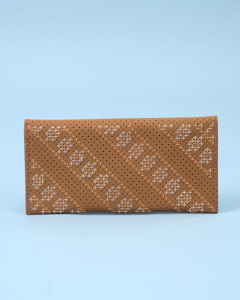 Beige White Leather Flip Wallet