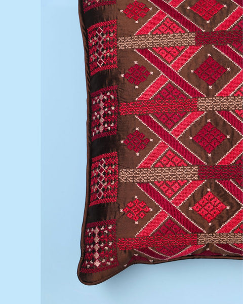 Brown Silk Cushion-Silk Tahriri of Galilee | حرير تحرير الجليل