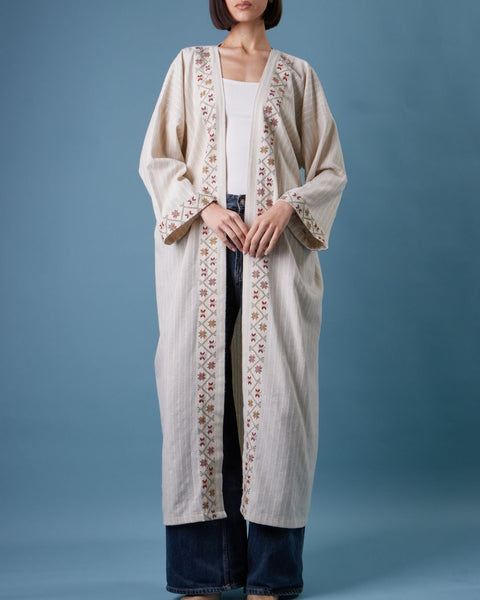 French Cotton Abaya Long Sleeve-Ward Rumi of Ramallah | ورد رومي من رام الله
