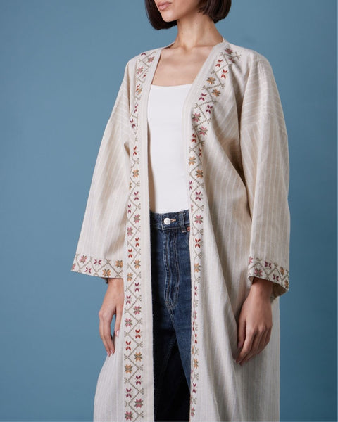French Cotton Abaya Long Sleeve-Ward Rumi of Ramallah | ورد رومي من رام الله