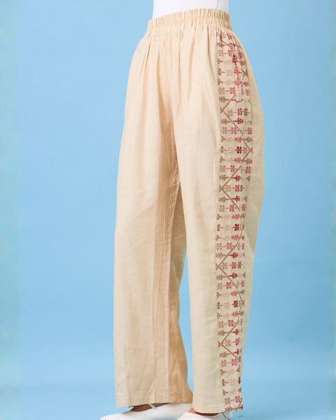 Beige Linen Pants Flowers and Cypress of Palestine | زهور وسرو فلسطين