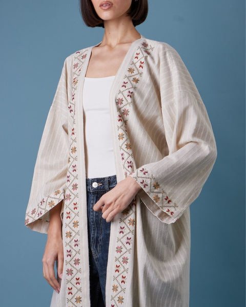 French Cotton Abaya Long Sleeve-Ward Rumi of Ramallah | ورد رومي من رام الله