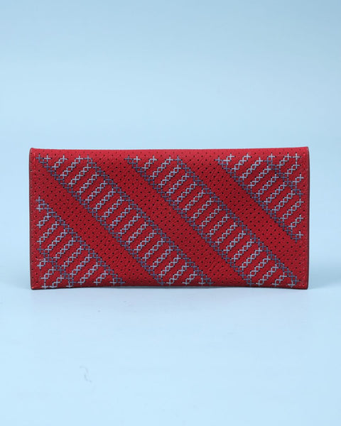 Red Blue Leather Flip Wallet