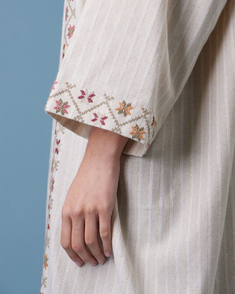 French Cotton Abaya Long Sleeve-Ward Rumi of Ramallah | ورد رومي من رام الله