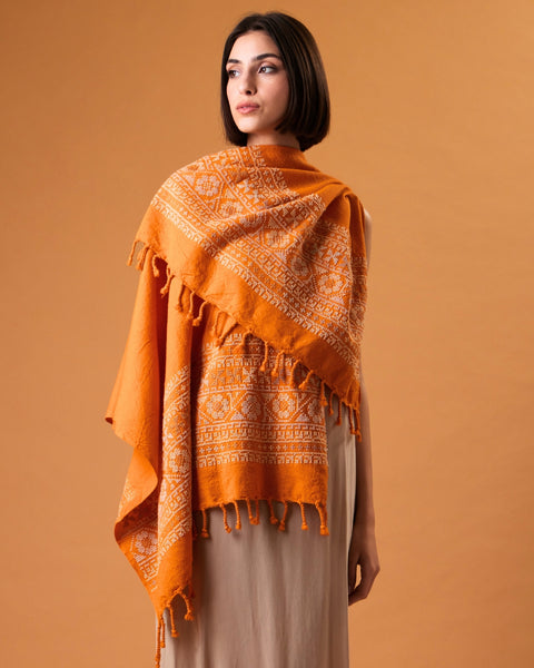 Green Cotton Wool Shawl Mixed Embroidery | التطريز المختلط