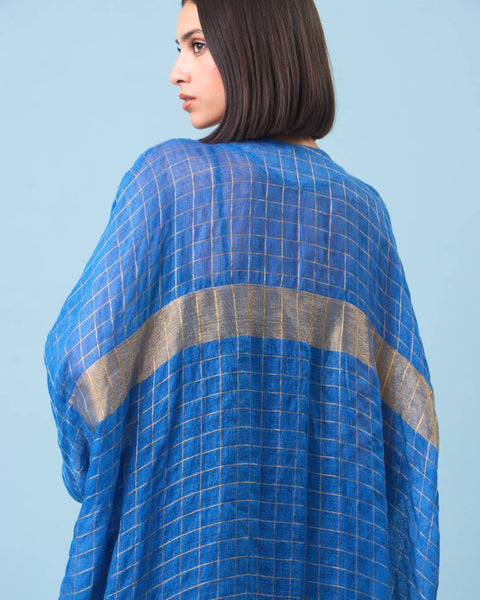 Zari Silk Long Sleeves Abaya-Blue