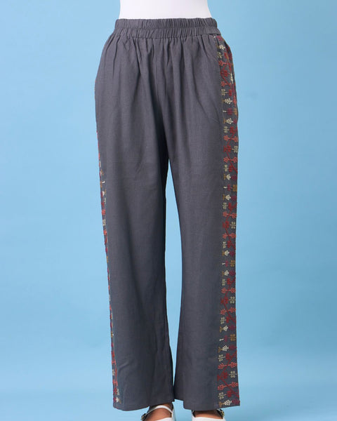 Grey Linen Pants Flowers and Cypress of Palestine | زهور وسرو فلسطين