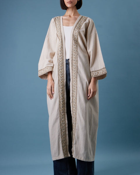 Beaded French Cotton Abaya Long Sleeve-Snails of Palestine | حلزونات فلسطين