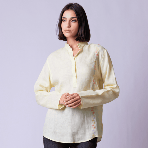Mandarin Unisex Linen Shirt | تطريز فرع نفنوف
