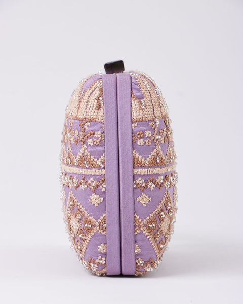 Purple Flat Silk Clutch- Gaza Embroidery | تطريز غزة
