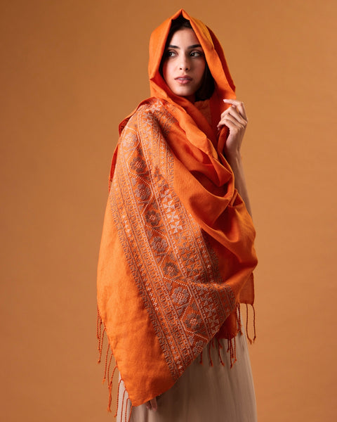 Green Cotton Wool Shawl Mixed Embroidery | التطريز المختلط