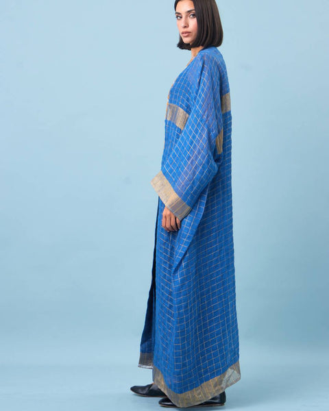 Zari Silk Long Sleeves Abaya-Blue