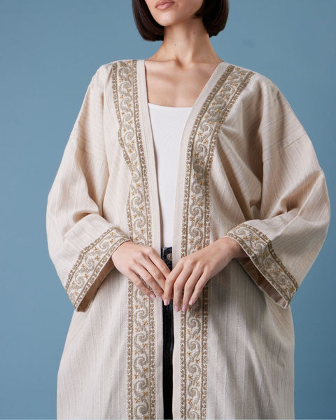 Beaded French Cotton Abaya Long Sleeve-Snails of Palestine | حلزونات فلسطين