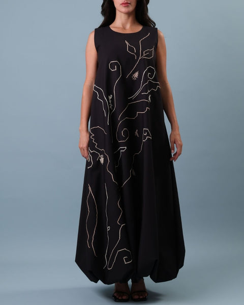 Balloon Dress - Lily, Cypress Tree of Ramallah, and Pigeon | زنبقة، وشجرة السرو في رام الله، وحمامة