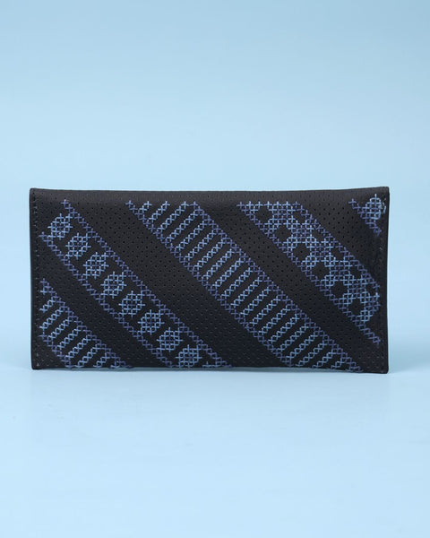 Black Blue Leather Flip Wallet
