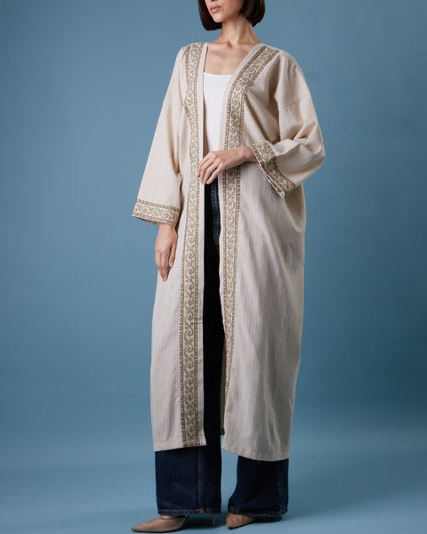 Beaded French Cotton Abaya Long Sleeve-Snails of Palestine | حلزونات فلسطين
