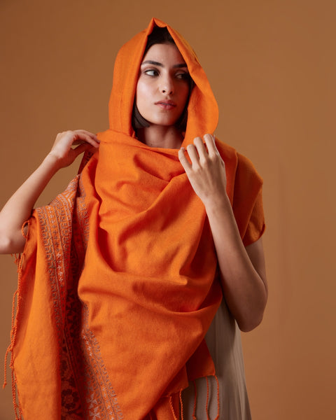 Green Cotton Wool Shawl Mixed Embroidery | التطريز المختلط