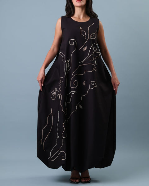 Balloon Dress - Lily, Cypress Tree of Ramallah, and Pigeon | زنبقة، وشجرة السرو في رام الله، وحمامة