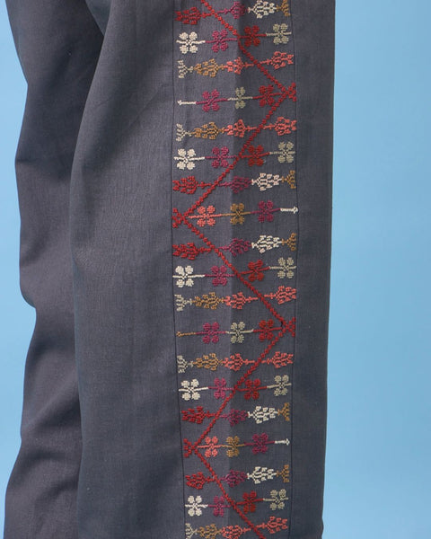 Grey Linen Pants Flowers and Cypress of Palestine | زهور وسرو فلسطين