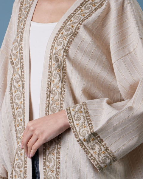 Beaded French Cotton Abaya Long Sleeve-Snails of Palestine | حلزونات فلسطين