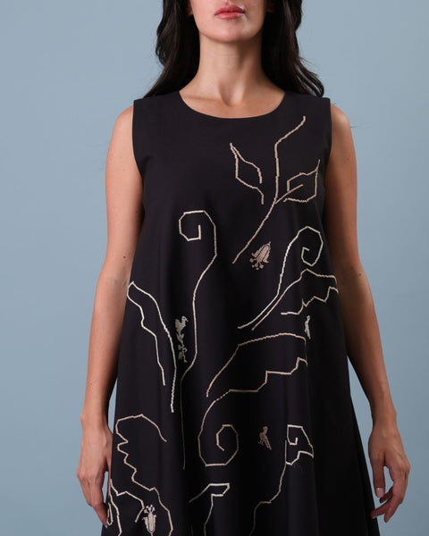 Balloon Dress - Lily, Cypress Tree of Ramallah, and Pigeon | زنبقة، وشجرة السرو في رام الله، وحمامة