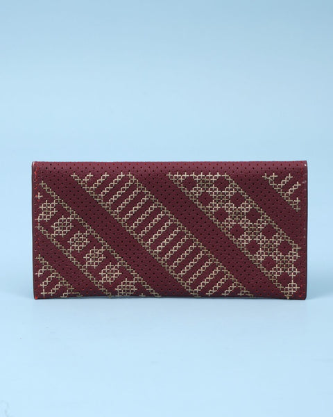Burgundy Green Leather Flip Wallet