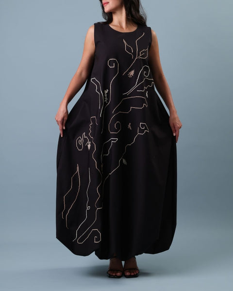 Balloon Dress - Lily, Cypress Tree of Ramallah, and Pigeon | زنبقة، وشجرة السرو في رام الله، وحمامة