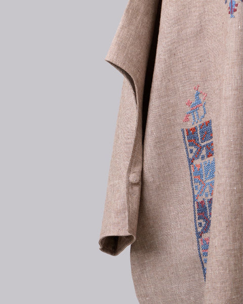 Blue Traditional Palestinian Linen Thobe Ramallah Embroidery | تطريز رام الله