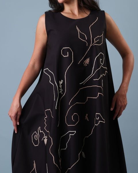 Balloon Dress - Lily, Cypress Tree of Ramallah, and Pigeon | زنبقة، وشجرة السرو في رام الله، وحمامة