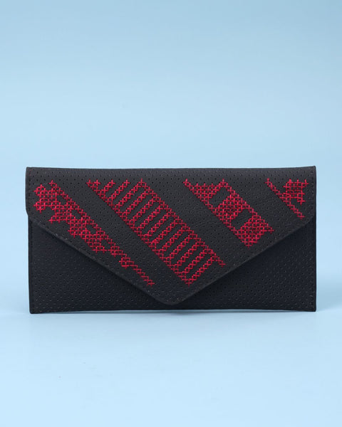 Black Red Leather Flip Wallet