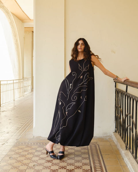 Balloon Dress - Lily, Cypress Tree of Ramallah, and Pigeon | زنبقة، وشجرة السرو في رام الله، وحمامة