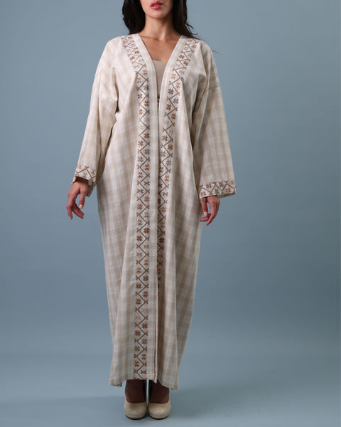 Beaded French Cotton Abaya Long Sleeve-Stars of Palestine | نجوم فلسطين