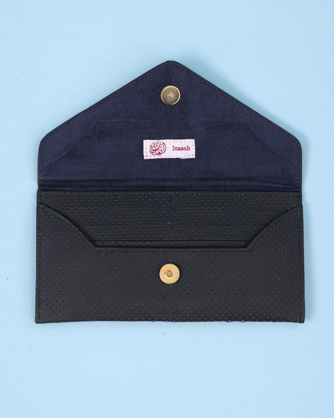 Black Blue Leather Flip Wallet