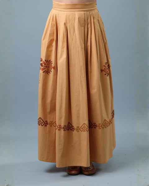 Pleated Yellow Skirt- Vase, Almond Branch & Birds | مزهرية، غصن اللوز والطيور