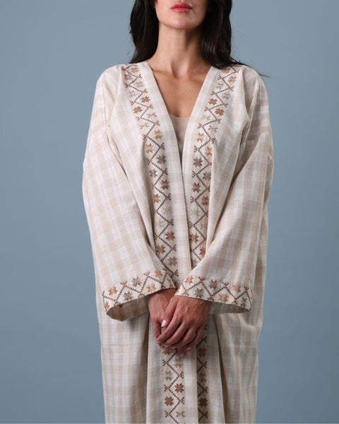 Beaded French Cotton Abaya Long Sleeve-Stars of Palestine | نجوم فلسطين