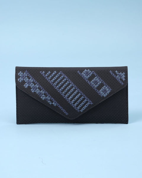 Black Blue Leather Flip Wallet
