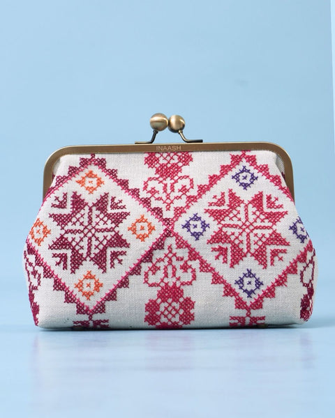 White Linen Click Clutch Star of Bethlehem | نجمة بيت لحم