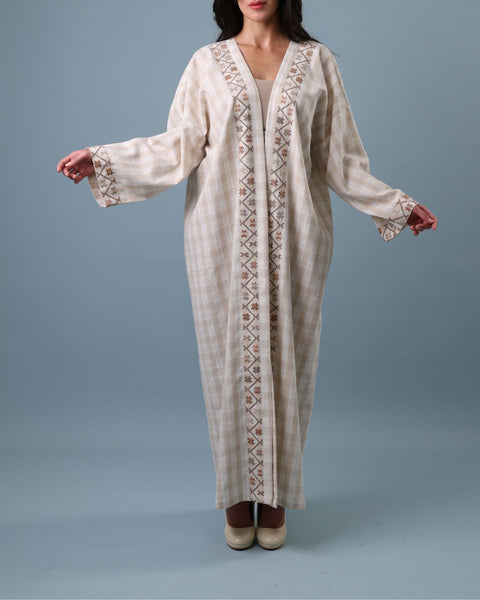 Beaded French Cotton Abaya Long Sleeve-Stars of Palestine | نجوم فلسطين